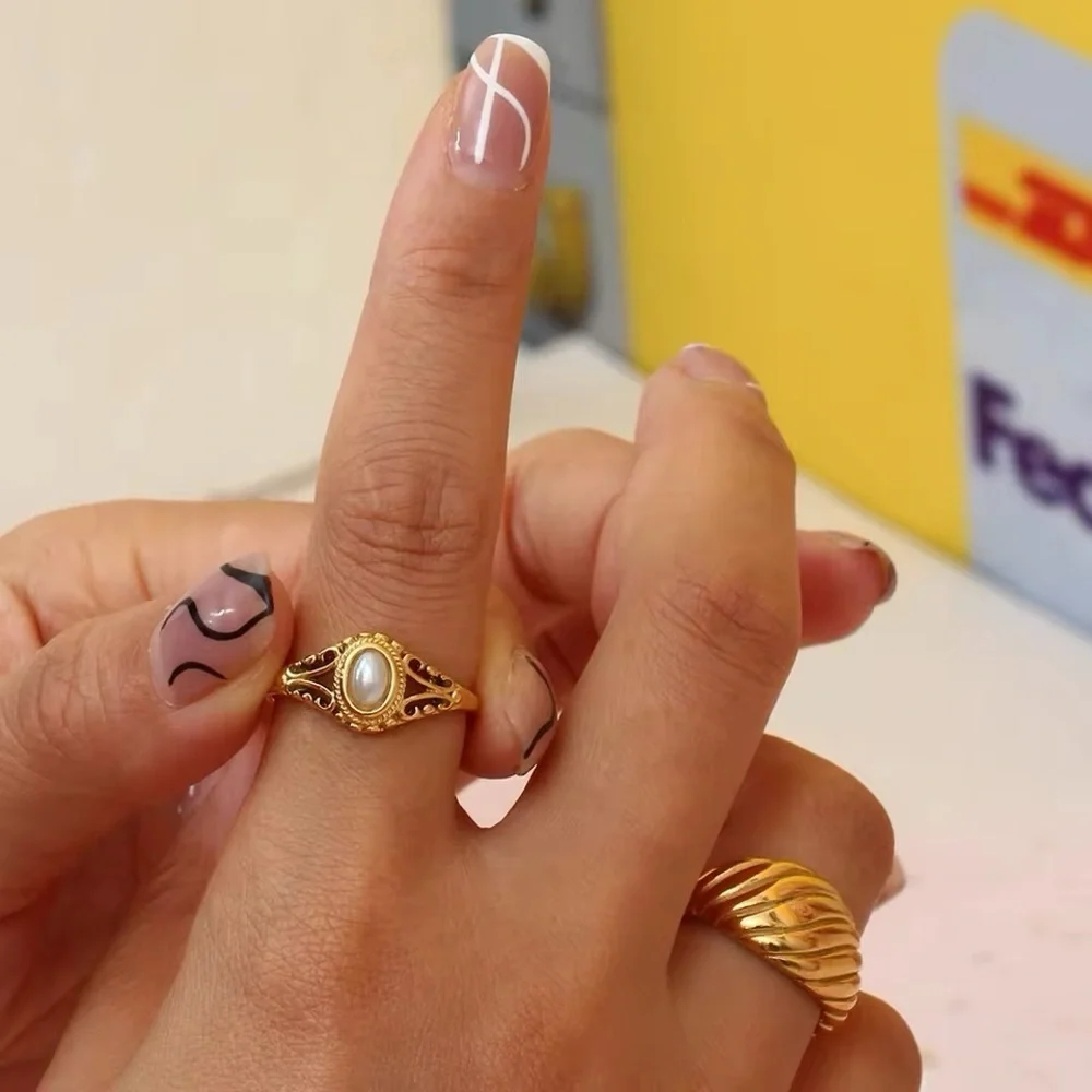18k Gold Plated Delicate Natural Freshwater Pearl Rings - Picture 2 of 10